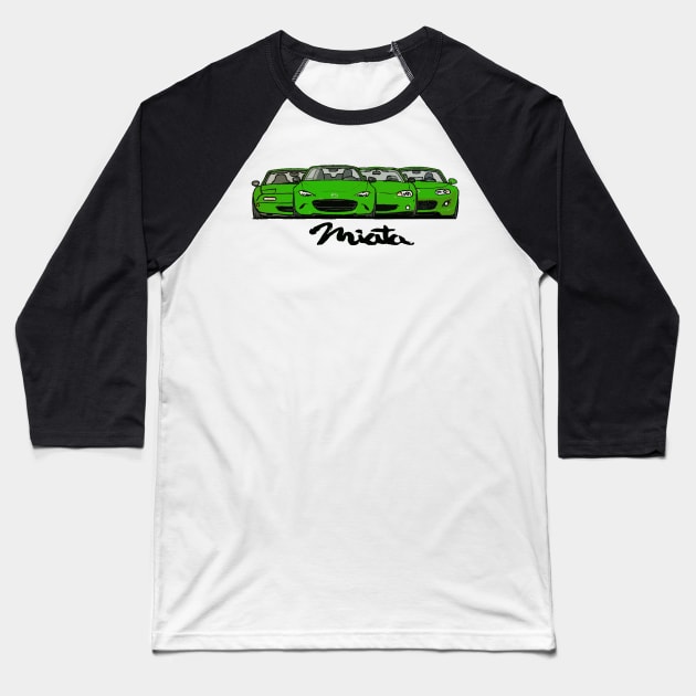 MX5 Miata Generations Green Baseball T-Shirt by Woreth